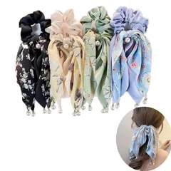 『数量限定』4色 頭飾り高弾力束ね髪 ヘアアクセサリー シルクヘアゴム 髪に優しい 大きめ ヘアアレンジ かわいい リボン髪飾り ロング ベルベット 髪飾り 蝶結び リボン髪飾り【4個入り】黒 リボン ベロア ヘアゴム