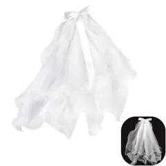 [CHENLONB] ベール ウェディングベール 花嫁ベール 可愛い パール 蝶結び付き波打つ縁 ウエディングドレスの飾り用品 写真 舞台劇 2層ウエディングベール 約60-80cm