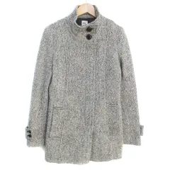 エムケー ミッシェルクラン MK MICHEL KLEIN コート ミドル丈 スタンドカラー ウール シングルボタン 総柄 38 白 黒 ホワイト ブラック /FF4 ■MOのサムネイル
