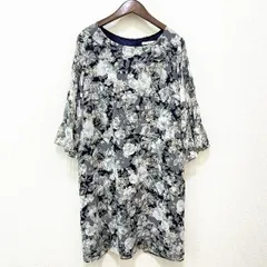 #anc ローズティアラ Rose Tiara ワンピース 46 濃紺 グレー 白 花柄 七分袖 大きいサイズ レディース [952349]