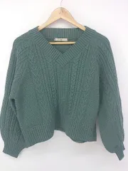 ◇ N. Natural Beauty Basic Vネック 長袖 ケーブル ニット セーター グリーン レディース E  【1303140029078】