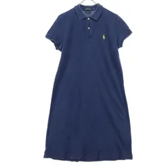 POLO RALPH LAUREN ポロラルフローレン ロゴ刺繍 半袖 膝丈ワンピース M ネイビー レディース 古着