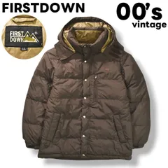 【人気】 00sヴィンテージ ファーストダウン FIRSTDOWN フード付き ダウンジャケット LL チャコールブラウン メンズ