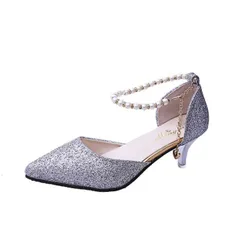 [Morris coo] レディース パンプス おしゃれ きれいめ 美脚 ハイ ヒール ピン キラキラ 結婚 式 大人 靴 お呼ばれ 大きい 靴 くつ 歩き やすい ストラップ 黒 シューズ シルバー おおきい かっこいい パ [シルバー] [25.0 cm]