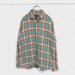【美品】【LAND'S END】『ランズエンド』[長袖シャツ] ネルシャツ チェック柄 ブルーグリーンイエローレッド系 青緑黄赤 (L) 商品C2326 管理D