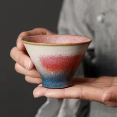 千代鉄胎レインボー焼き陶磁器茶碗 主人カップ 高級粗陶窯 グラデーション単杯茶碗