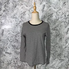 URBAN RESEARCH DOORS　アーバンリサーチドアーズ　カットソー　丸襟　長袖　総柄　ボーダー　薄手　春　秋【size M】　ホワイト　白　ブラック　黒