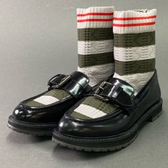 3e10 FENDI フェンディ ニットソックスローファー 37 ブラック レザー ピンバックルベルト 革靴 シューズ