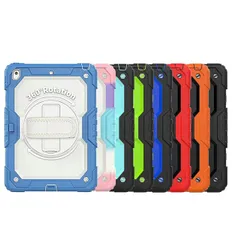 [jpbam04] iPad 10.2 ケース (iPad 第9世代/第8世代/第7世代 ケース 2021/2020/2019新型) 保護シール内蔵 360度回転の折り畳スタンド 肩紐 ハンドストラップ付き ペン収納 頑丈 丈夫 ゴツイ 耐衝撃 操作簡単 多機