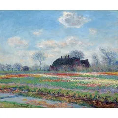 クロード・モネ「チューリップ畑と風車」P12 肉筆画廊ラベル付き