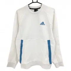 ★SALE価格★アディダス トレーナー 白×ライトブルー ロゴプリント ジップポケット メンズ M ゴルフウェア adidas