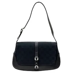 グッチ GUCCI バッグ レディース ブランド GGキャンバス ジャッキー ショルダーバッグ キャンバス レザー ネイビー ブラック 001 3824 ワンショルダー 肩掛け シルバー金具 おしゃれ 上品 【中古】