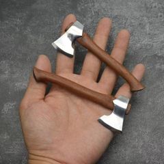 （1点）10cm ミニアックス タンク実木柄 × 鏡面高炭素鋼刃 男性向け把玩小物 多機能実用ツール（段ボール切断・宅配開封・果物皮むき） コンパクト携帯可能 高級感ギフト  収納スタンド付き付き