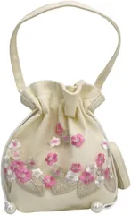 [Liebendo] 巾着バッグ ショルダーバッグ ハンドバッグ 2way 巾着ポーチ ポシェット 刺繍 花柄 浴衣 和装 夏祭り 手提げ 軽量 斜め掛け ボーホー (ローズ) [ローズ]