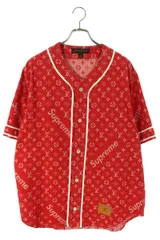 Supreme Louis Vuitton SUPREME LOUISVUITTON Size: L 17AW LV Jacquard Denim  Baseball Jersey Monogram Denim Baseball Short Sleeve Shirt