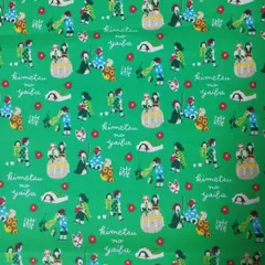 撥水生地☆緑   鬼滅の刃キャラクター生地  はぎれ　ハギレ