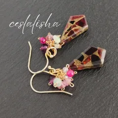 ◆ラスト1ペア◆天然石　ガーネット　ガーネットコッパ―　ルビー　ピンクトルマリン　エチオピアンオパール　プレナイト　クリスタル　フローライト　ワインレッド　レッド　ゴールド　ブロンズ　14kgfフックピアス　（イヤリング 変更可）