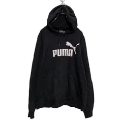 PUMA プリント スウェット パーカー XL ブラック プーマ ビッグサイズ プルオーバー 裏起毛 ロゴ 古着卸 アメリカ仕入 a602-5944