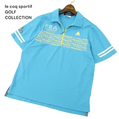 【美品】le coq sportif GOLF COLLECTION ルコック ゴルフ 春夏 ロゴ刺繍 半袖 ハーフジップ ポロシャツ Sz.M メンズ 水色