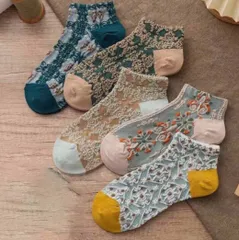 靴下 レディース スニーカーソックス 5足組 ダマスク柄 可愛い靴下