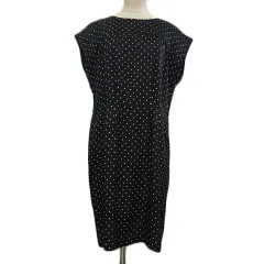 23区 オンワード樫山 ワンピース Iライン 膝丈 ドット 水玉 シルク タック ノースリーブ 40 黒 白 ブラック ホワイト
