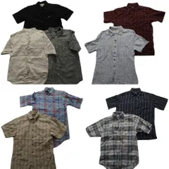 古着卸 まとめ売り チェック柄 半袖シャツ 9枚セット (メンズ S /M ) ボタンダウン ボックスカット ノーカラー 中古 古着 MZ8353