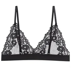 ノンワイヤーブラ 三角ブラ 総レース レディース ホック付き 花柄 シースルー セクシー ナイトブラ 薄手 ノンパッド 肩紐調節 透け感 黒 白 赤 紺 br-002