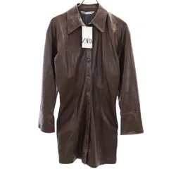 未使用 ザラ 長袖 フェイクレザー ワンピース S ブラウン ZARA レディース 【中古】  【230203】 【PD】