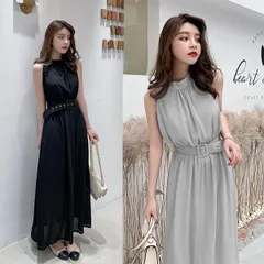 ワンピース 夏 ノースリーブ 肩だし Aライン レディース ウェストゴム シフォン 着痩せ 韓国風 キレイめ デート ベルト付き おしゃれ OL 二次会 カジュアル 通勤