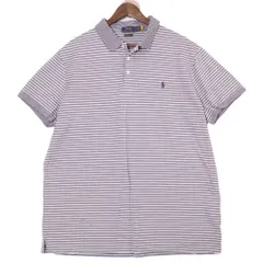 ポロ ラルフローレン スリムフィット ストレッチ ポロシャツ 半袖 カットソー ボーダー ロゴ XXL ホワイト ブルー /CNC メンズ