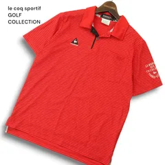 le coq sportif GOLF COLLECTION ルコック ゴルフ 春夏 ロゴ刺繍★ 半袖 鹿の子 ボーダー ポロシャツ Sz.M メンズ 赤