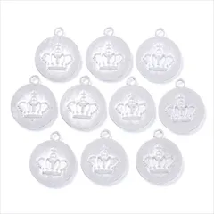 ミール皿【s25 ホワイトシルバー】10個セット ラウンド クラウン 王冠 型枠 モールド UVライト ストラップ キーホルダー チャーム クレイ ネックレス ペンダント ハンドメイドアクセサリーパーツ
