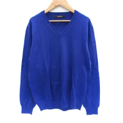 コムサメン COMME CA MEN ニット カットソー 長袖 Vネック シルク混 青 ブルー /SM3のサムネイル