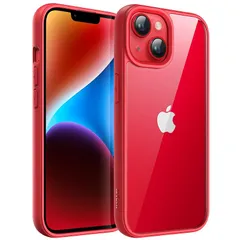 JEDirect iPhone 14 6.1インチ用 ケース 耐衝撃スマホバンパーカバー ソリッドカラー マットTPUフレーム 傷つけ防止 クリアバック (レッド) 0
