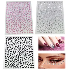 【数量限定】ハンドメイド アクセサリーパーツ(透明 手芸用品 多種多様 DIY用 携帯電話飾り用 黒 デコパーツ ダイヤモンド 円形 フェイスシール ピンク) ジュエリーシール 3枚セット ラインストーンステッカー Coollooda
