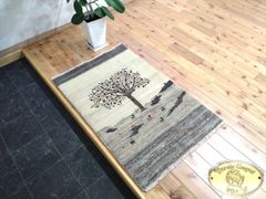 新規入荷】ペルシャ ギャッベ　パルヴィーズ　コルクウール　カシュクリ　100x63cm ザクロの木　アイボリー　グレー