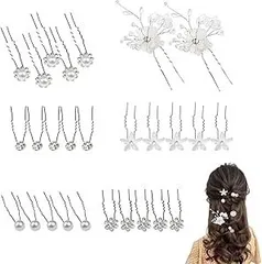 【在庫処分】Liroyal ヘアピン 髪飾り(27個) ヘアアクセサリー ヘッドドレス パール ラインストーン 花 Ｕピン ヘアピン 花嫁 成人式 学生 女の子 結婚式 卒業式 普段使い 入学式 パーティー 誕生日会
