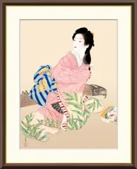 上村松園「娘深雪」シルクスクリーン刷り込みサイン・作品証明シール有り