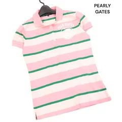 PEARLY GATES パーリーゲイツ 春夏 ロゴ♪ 半袖 ボーダー 鹿の子 ポロシャツ Sz.1　レディース ゴルフ 日本製