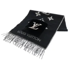 LOUIS VUITTON (ルイヴィトン) レイキャビック カシミヤ ミンク モノグラム マフラー ストール ブラック/グレー M74353 AL0139