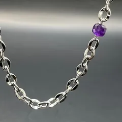 6×9mm 太めチェーンネックレス 316lサージカルステンレス 天然石 ２月の誕生石アメジスト fr632