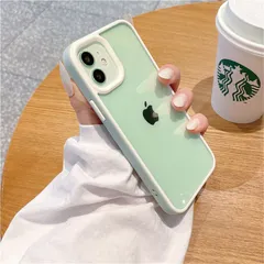 【最短発送】可愛 黄ばまない カバー 薄型 ケース ケース シンプル iPhone12pro スマホケース 軽量 耐衝撃 iPhone12 オシャレ サイドケース ハード (iPhone12/12pro クリア 韓国 グリーン) いphone12