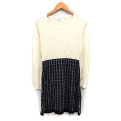 ロペピクニック ROPE Picnic ニット ワンピース フリル ミニ 切替 無地 格子柄 リブ 長袖 丸首 38 ライトベージュ ブラック 黒 /HT8