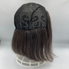人毛白髪のつけ毛付きメッシュキャップ