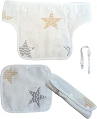 Ａｓｗａｙ　ＳＴＥＲＬＩｎＧ Asway STERLInG 保育のプロ推奨 抱っこ紐用よだれカバー 6重ガーゼ 綿100%(ブラウンミックス星柄胸当て付3枚セット)