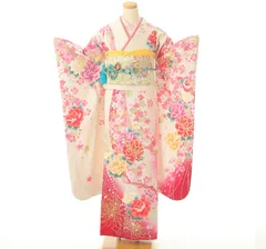 振袖セット　生成り　振袖　上品　７点セット　Sサイズ  裄６４　帯シルバー