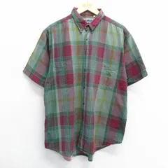 XL/古着 半袖 シャツ メンズ 00s コットン ボタンダウン 緑他 グリーン チェック 24may24 中古 トップス