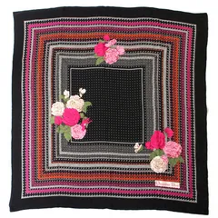 MWH25003 美品 Christian Dior クリスチャン ディオール スカーフ 大判 ヴィンテージ シルク ブラック×マルチカラー 黒