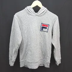 ◇ FILA フィラ シンプル フード ロゴ 刺繍 長袖 パーカー カットソー サイズM グレー レディース E  【1304120017771】