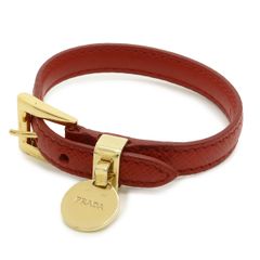PRADA プラダ ベルトブレスレット サフィアーノ レザー レッド 赤 Mサイズ ゴールド金具